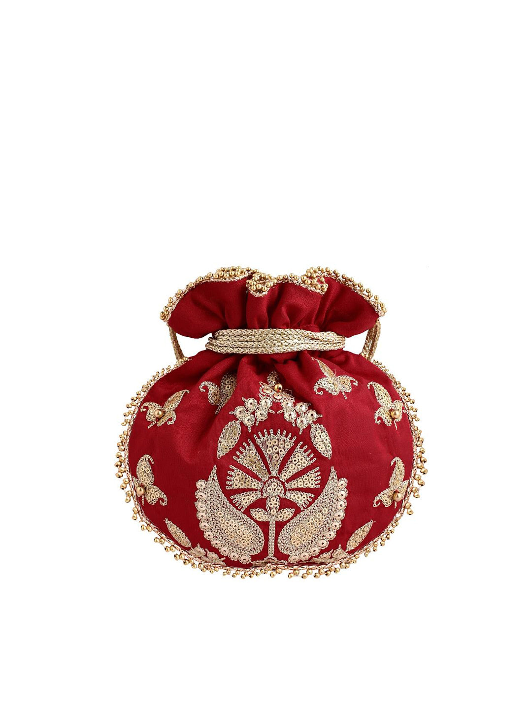 Masq Red & Gold-Toned Embellished Embroidered Potli Clutch