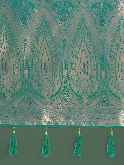 Monjolika Fashion Divine Turquoise Soft Banarasi Satin Silk Saree With Blouse Piece