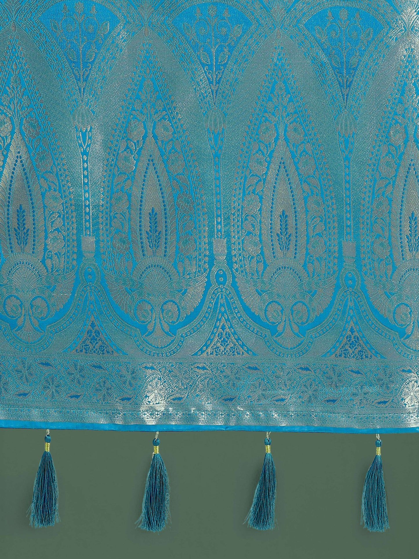 Monjolika Fashion Divine Cyan blue Soft Banarasi Satin Silk Saree With Blouse Piece