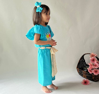 ArthLife Blue Flower Embroidered Co-Ord Set