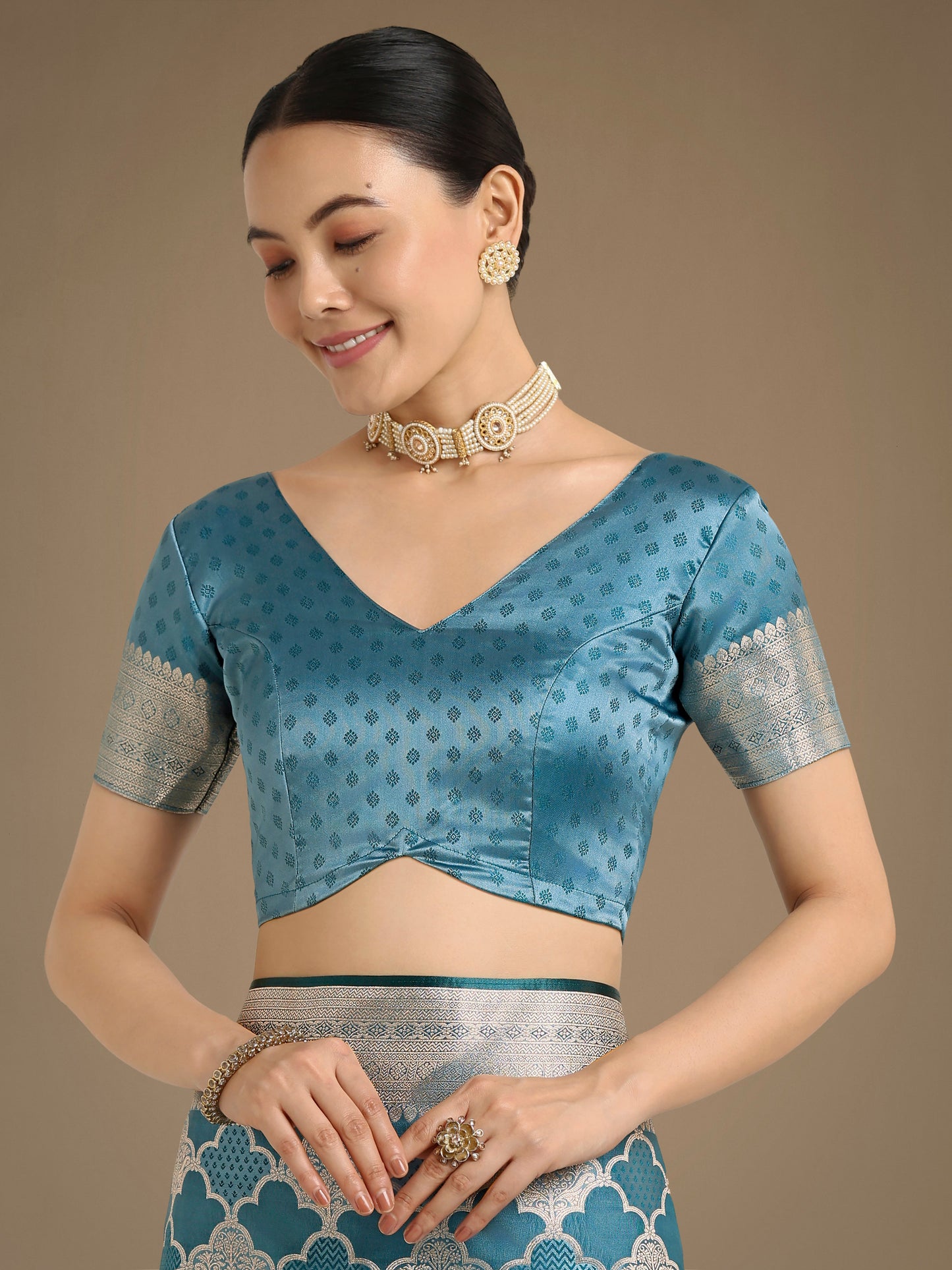 Monjolika Fashion Cyan blue Banarasi Satin Silk Saree with Rich Zari Woven Pallu & Blouse Piece