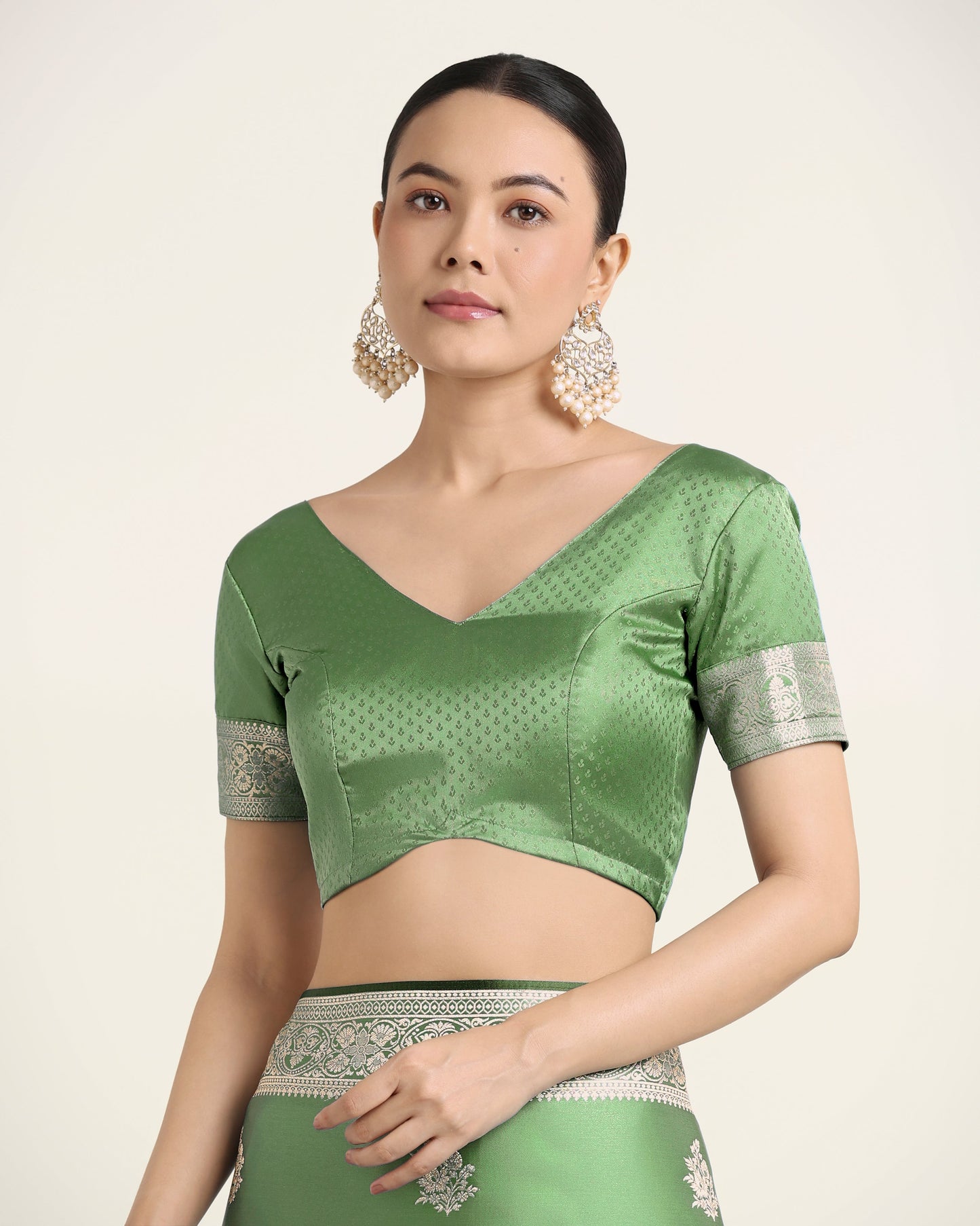 Monjolika Fashion Light Green Zari Weaving Work Banarasi Satin Silk Traditional Saree