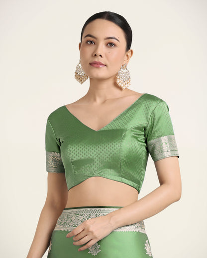 Monjolika Fashion Light Green Zari Weaving Work Banarasi Satin Silk Traditional Saree