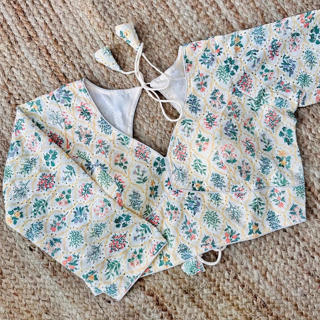 Wedding Hakoba With Flower Print All Over Blouse Choli