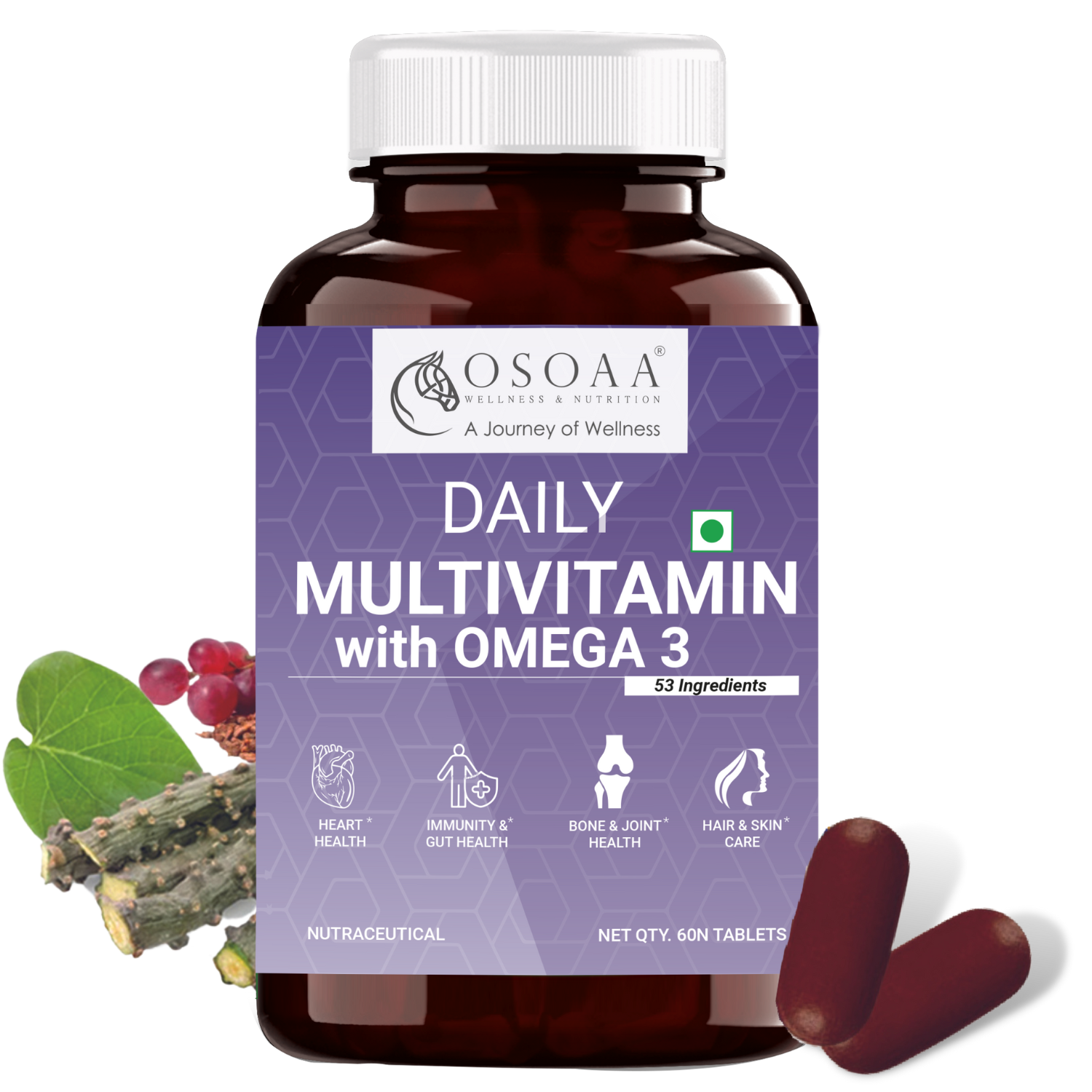 Osoaa Vitamin D3 K2 (MK7) B12 & Ashwagandha & Daily Multivitamin Combo