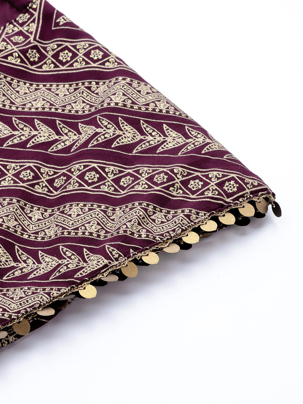 Ahalyaa Purple & Gold Toned Printed Sequinned Foil Print Ready to Wear Lehenga & Blouse With Dupatta