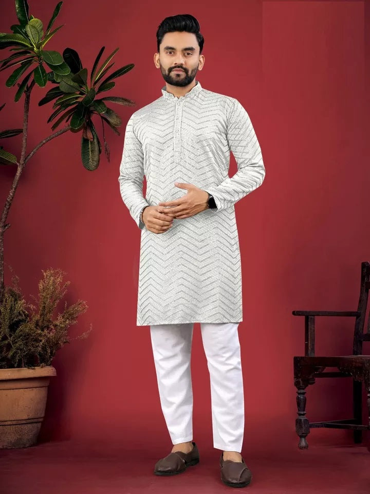 Men's Full Stitched Rayon Viscose Indian Bollywood Ethnic Kurta Pajama Set