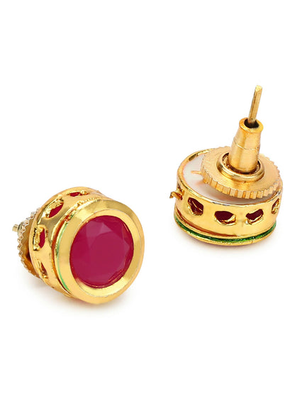 Maroon Circular Studs Earrings - Ruby Raang
