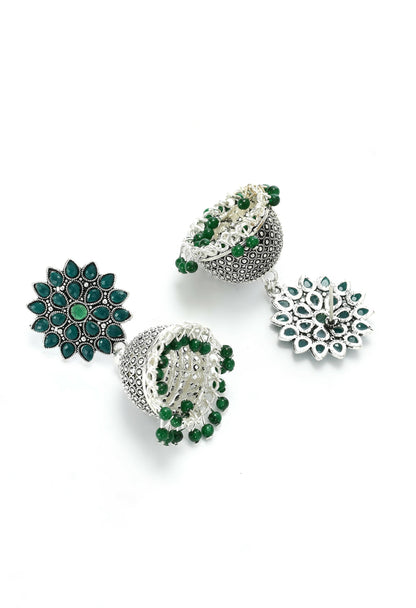 Mominos Fashion Joharkamal Kundan work Jhumka with Green Beads