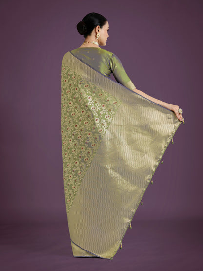 Monjolika Fashion Banarasi Silk Olive Zaal Pattern Traditional Saree