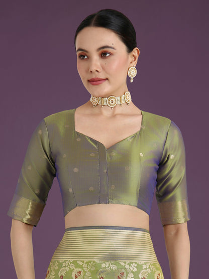 Monjolika Fashion Banarasi Silk Olive Zaal Pattern Traditional Saree