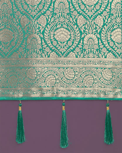 Monjolika Fashion Stunning Turquoise Banarasi Satin Silk Golden Meenakari Work Saree