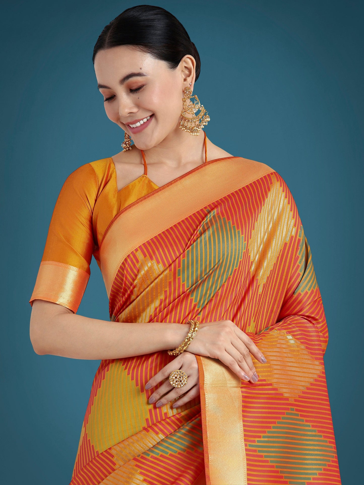 Monjolika Fashion Orange Colour Banarasi Silk Zari Weaving Classic Saree