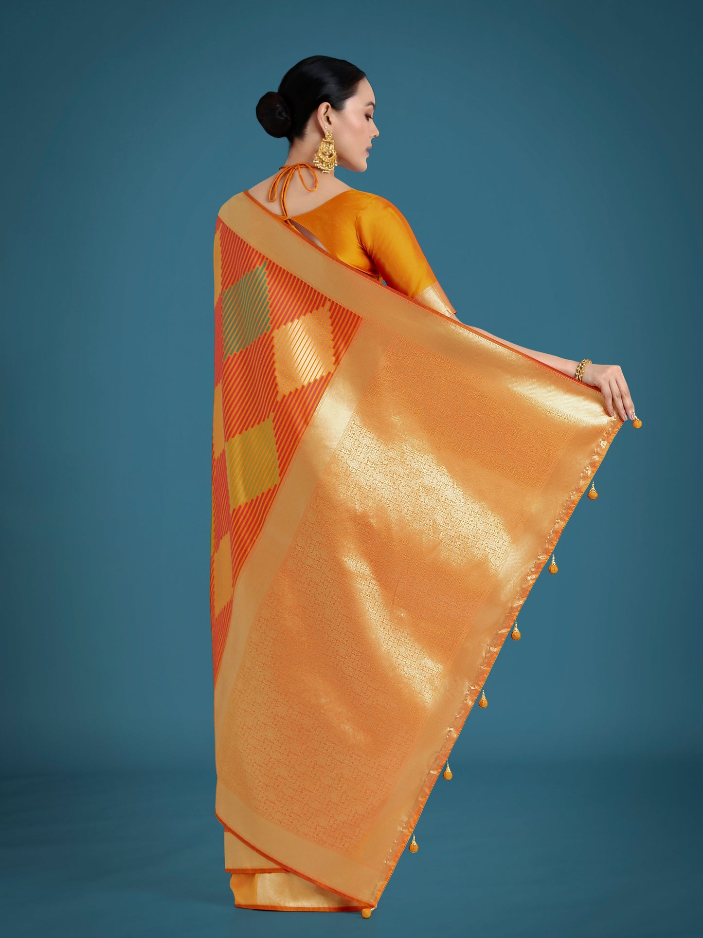 Monjolika Fashion Orange Colour Banarasi Silk Zari Weaving Classic Saree
