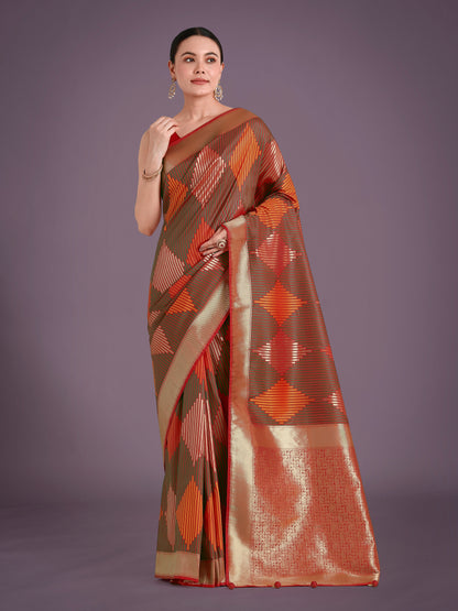 Monjolika Fashion Red Colour Banarasi Silk Zari Weaving Classic Saree
