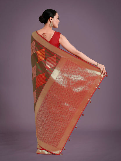 Monjolika Fashion Red Colour Banarasi Silk Zari Weaving Classic Saree