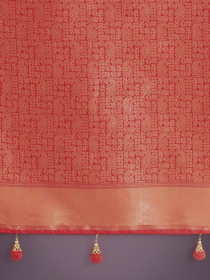 Monjolika Fashion Red Colour Banarasi Silk Zari Weaving Classic Saree