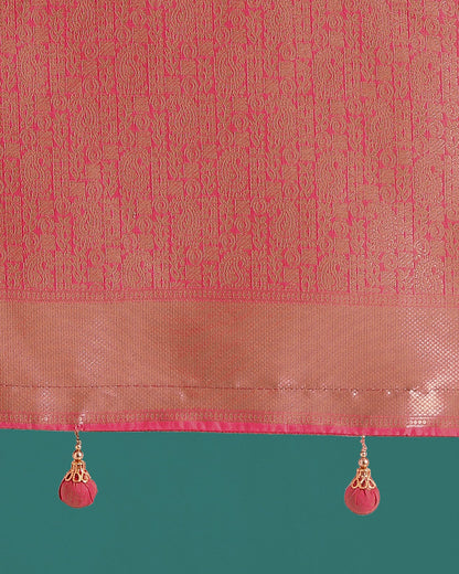 Monjolika Fashion Pink Colour Banarasi Satin Silk Zari Weaving Classic Saree