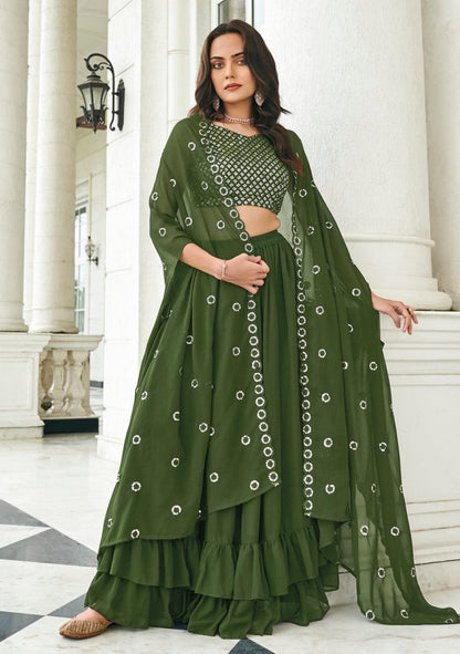 Anaita Mehendi Georgette Stitched Lehenga Choli With Sequence & Thread Work