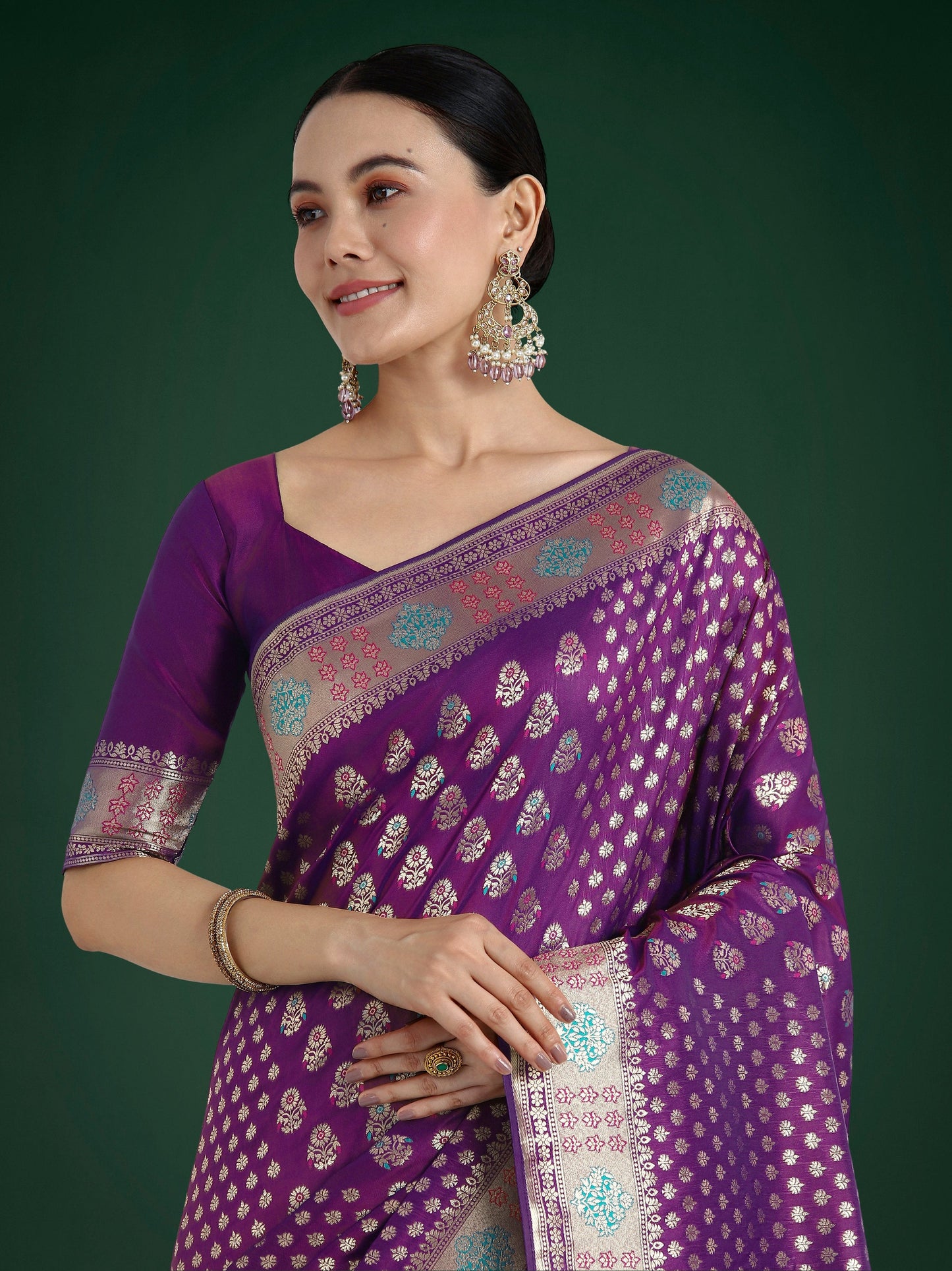 Monjolika Fashion Purple Colour Banarasi Silk Zari Weaving Classic Saree