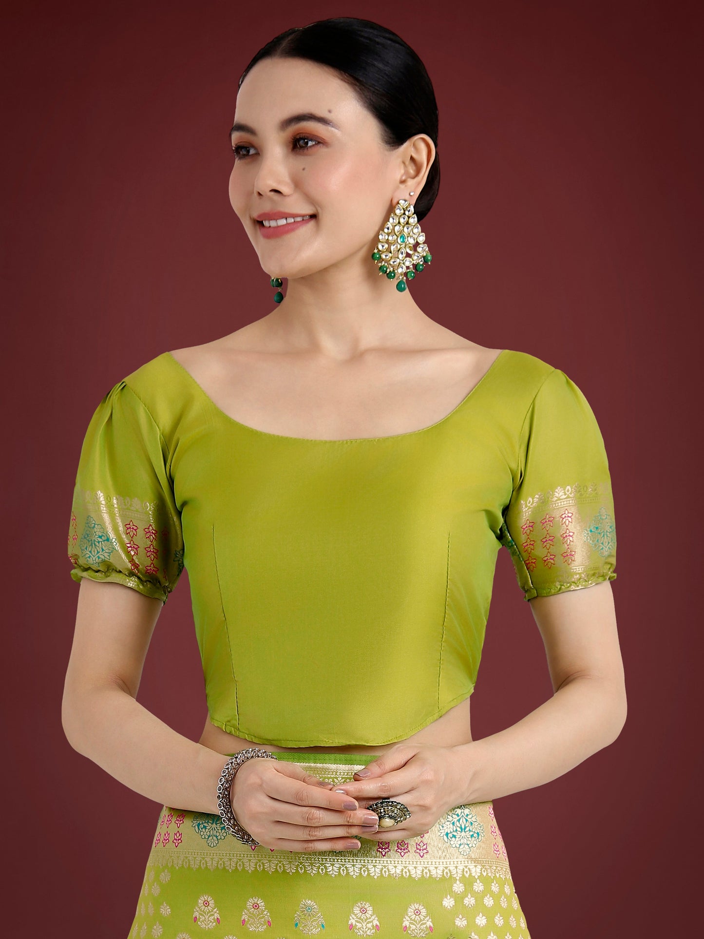 Monjolika Fashion Lime Green Colour Banarasi Silk Zari Weaving Classic Saree