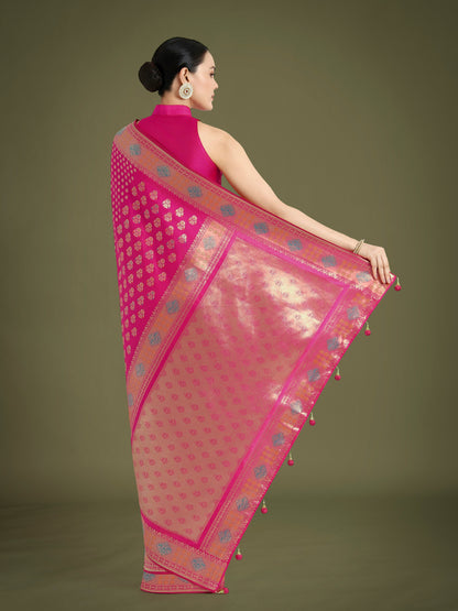 Monjolika Fashion Rani Pink Colour Banarasi Silk Zari Weaving Classic Saree