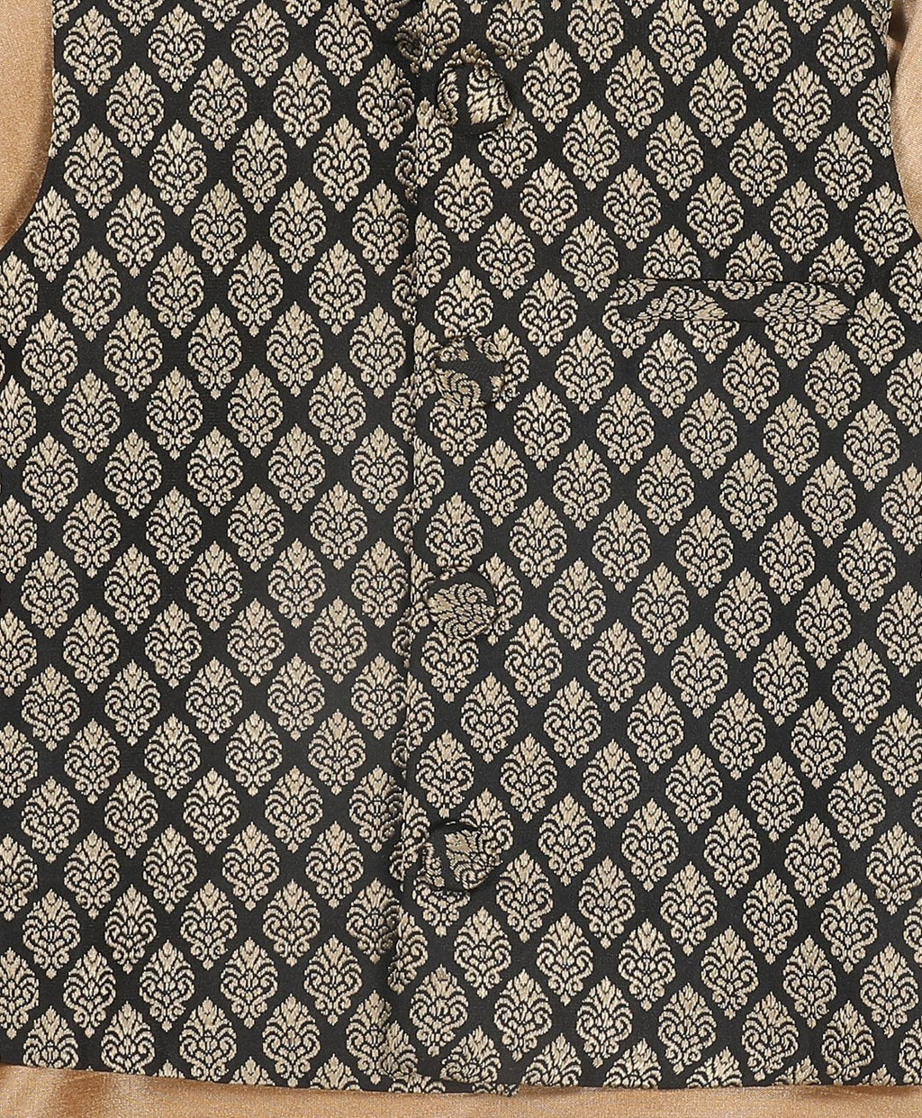 VASTRAMAY SISHU Full Sleeves Solid Kurta & Pyjama With Damask Motif Printed Nehru Jacket - Rose Gold & Blue