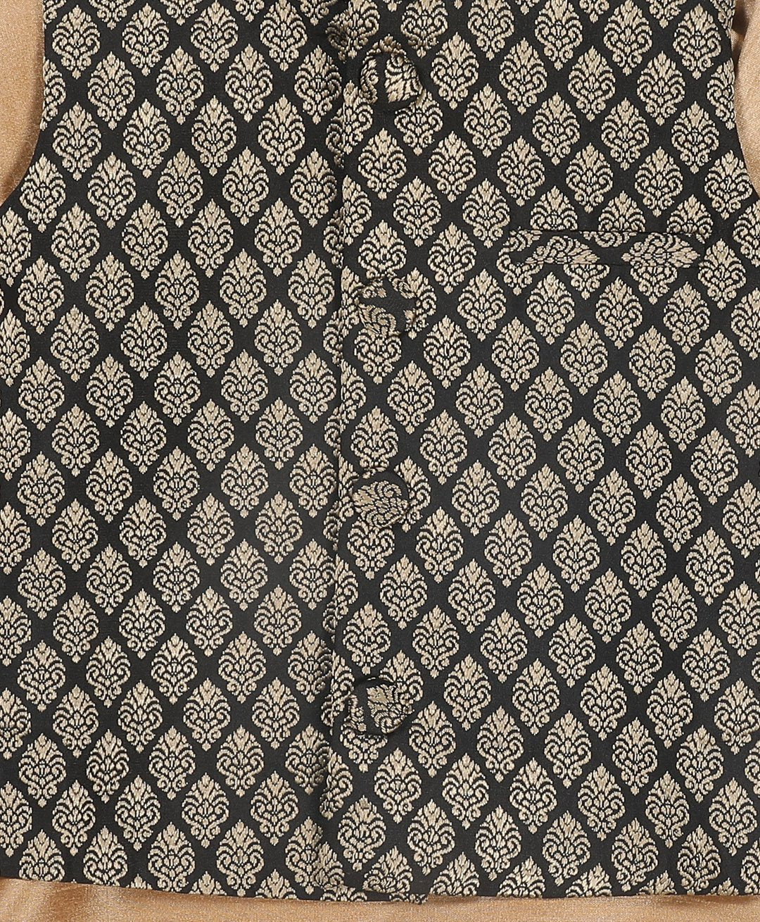 VASTRAMAY SISHU Full Sleeves Solid Kurta & Pyjama With Damask Motif Printed Nehru Jacket - Rose Gold & Blue