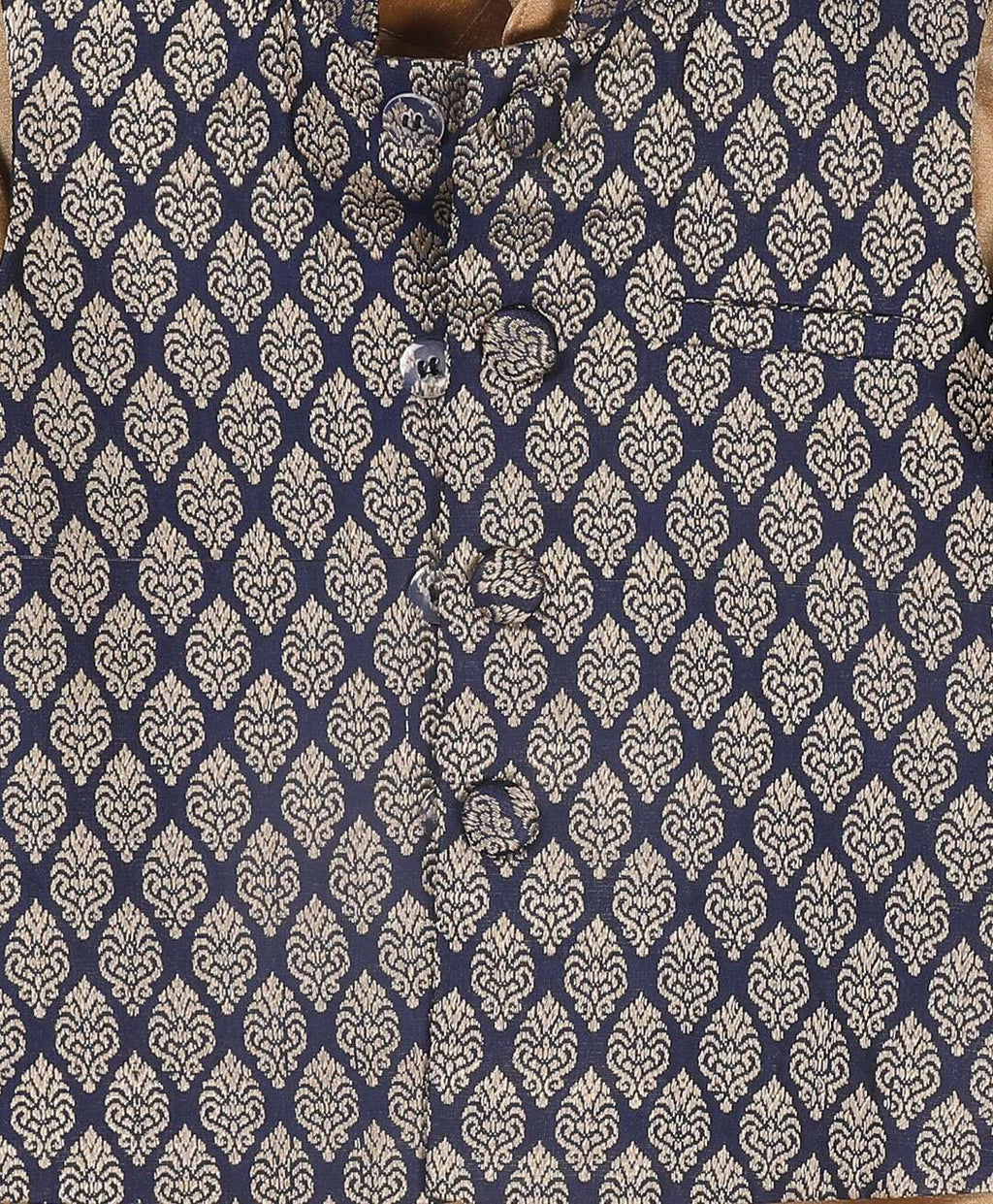 VASTRAMAY SISHU Full Sleeves Solid Kurta & Pyjama With Damask Motif Printed Nehru Jacket - Rose Gold & Blue