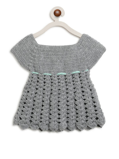 ChutPut Hand knitted Crochet Maharani Wool Dress For Baby Girls - Green