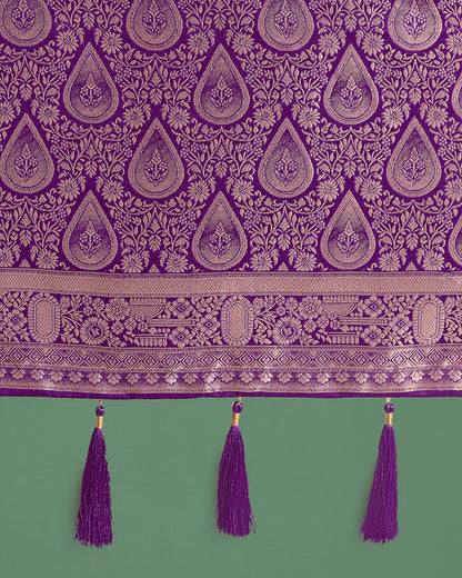 Monjolika Fashion Purple With Gold Bordar Banarasi Woven Satin Saree