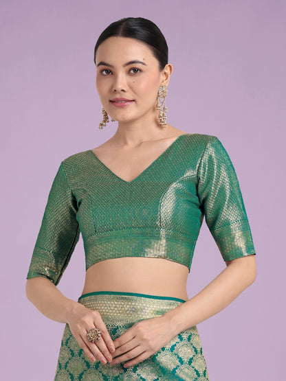Monjolika Fashion Flattering Turquoise Banarasi Satin Silk Zari Weaving Work Designer Saree