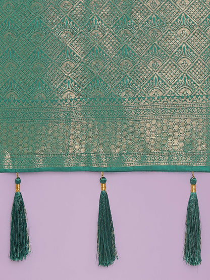 Monjolika Fashion Flattering Turquoise Banarasi Satin Silk Zari Weaving Work Designer Saree