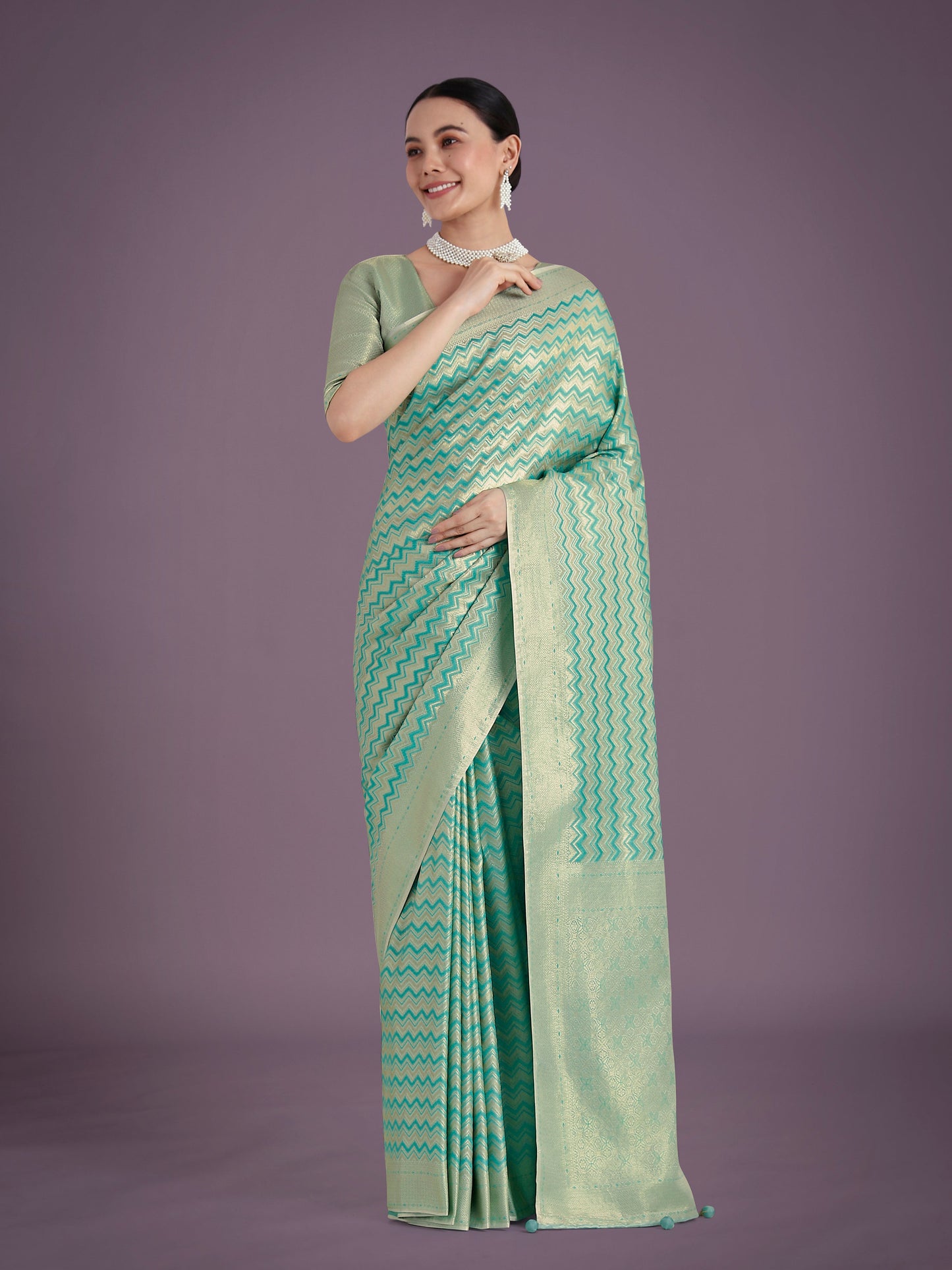 Monjolika Fashion Wonderful Light sky blue Soft Banarasi Satin Silk Leheriya Design Saree