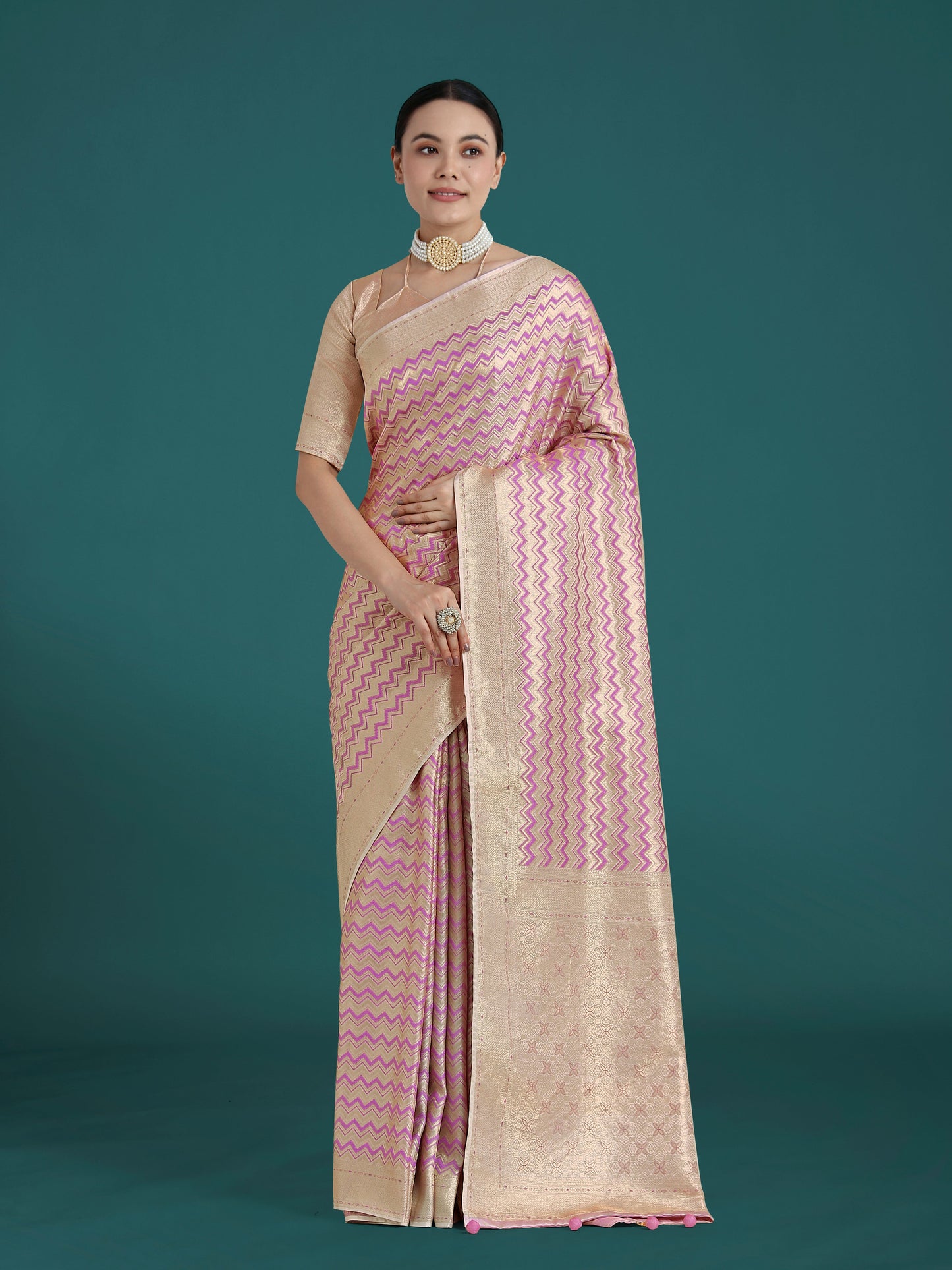Monjolika Fashion Wonderful Light Lilac Soft Banarasi Satin Silk Leheriya Design Saree