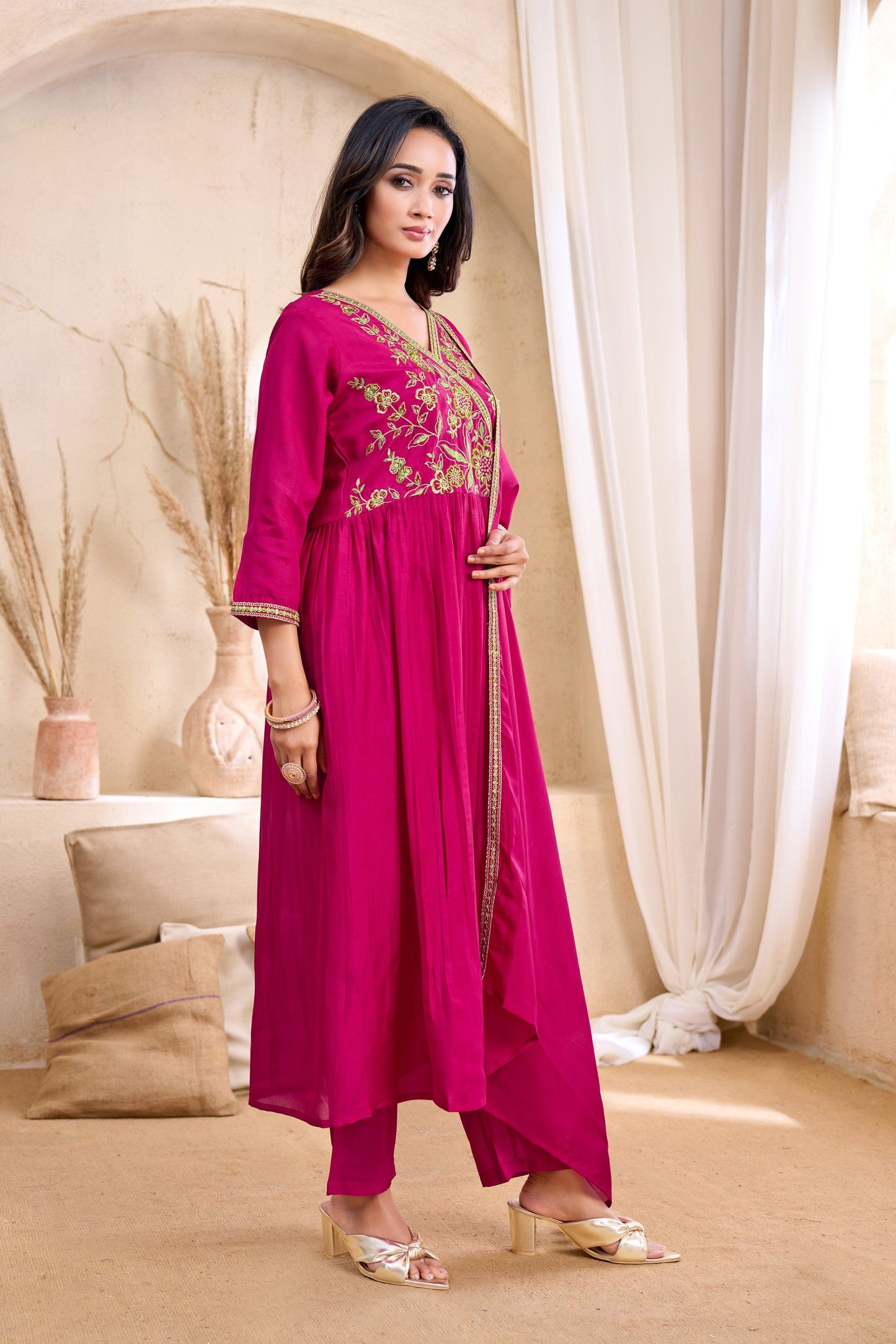 Anaita Pink Anarkali Readymade Suit with Embroidery Work