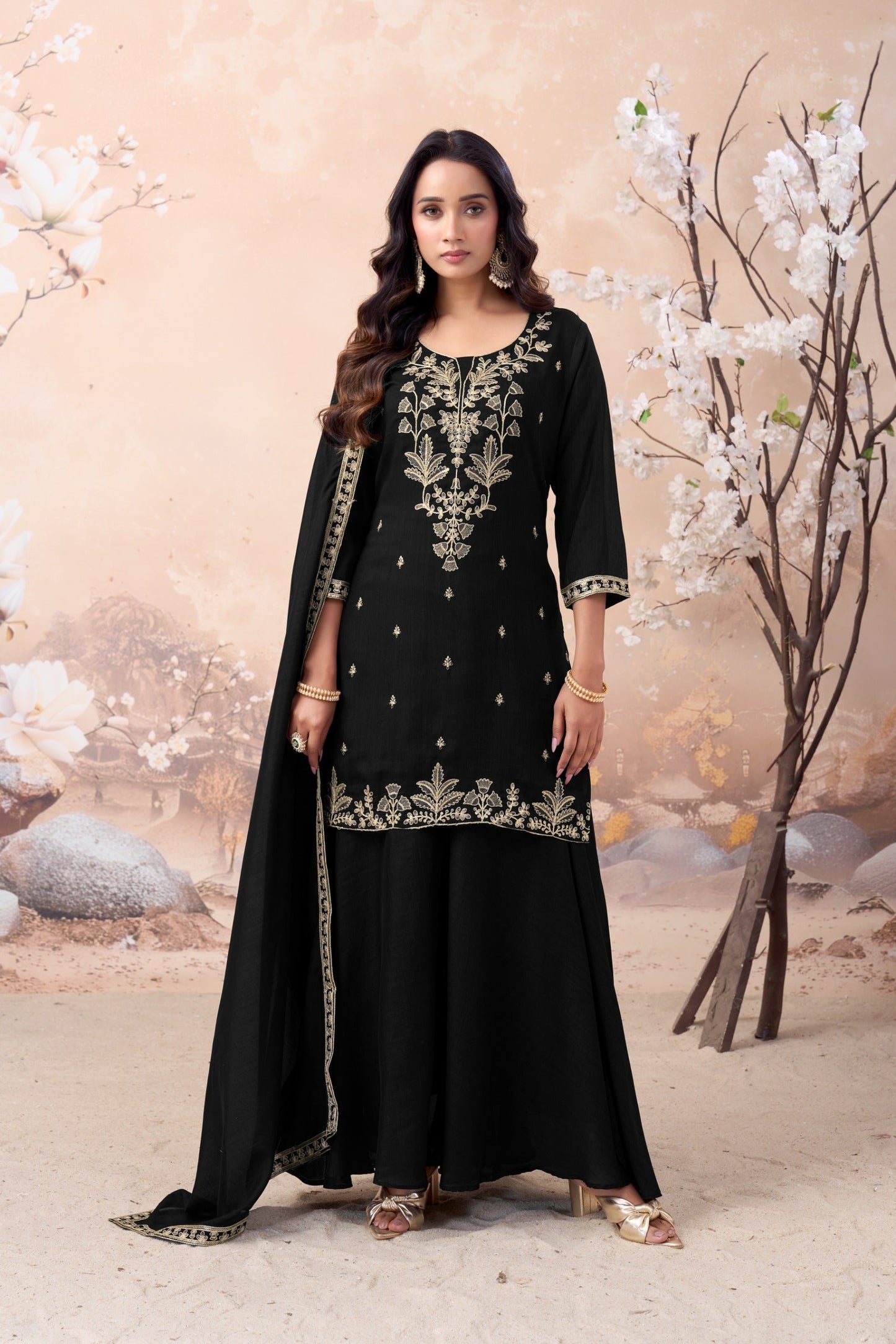 Anaita Black Vichitra Silk Readymade Suit with Coding Work