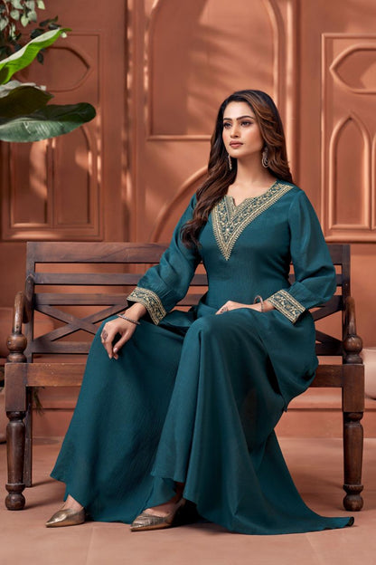 Anaita Teal Readymade Suit with Coding Work