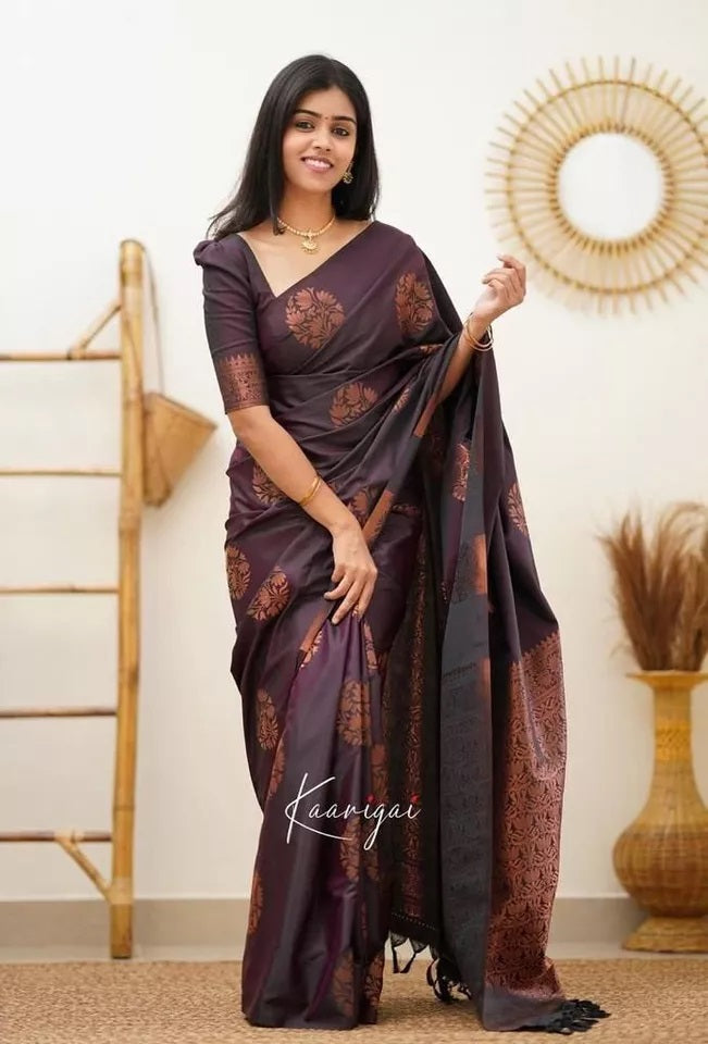 Soft Lichi Silk Rich Pallu Jacquard Work Saree With Blouse