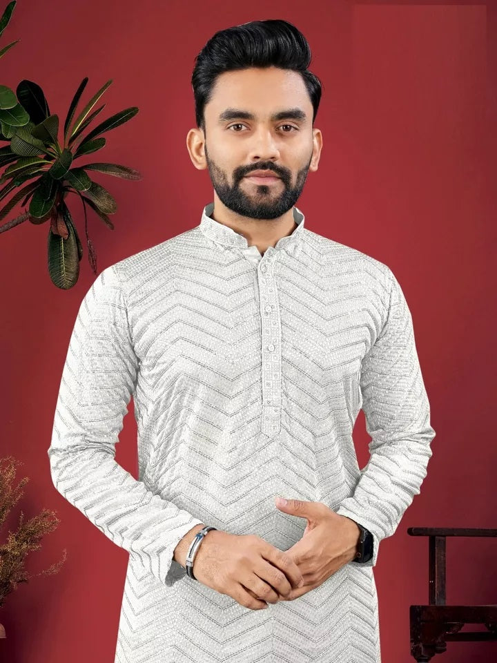 Men's Full Stitched Rayon Viscose Indian Bollywood Ethnic Kurta Pajama Set