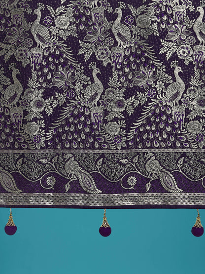 Monjolika Fashion Traditional Purple Woven Banarasi Satin Silk Saree