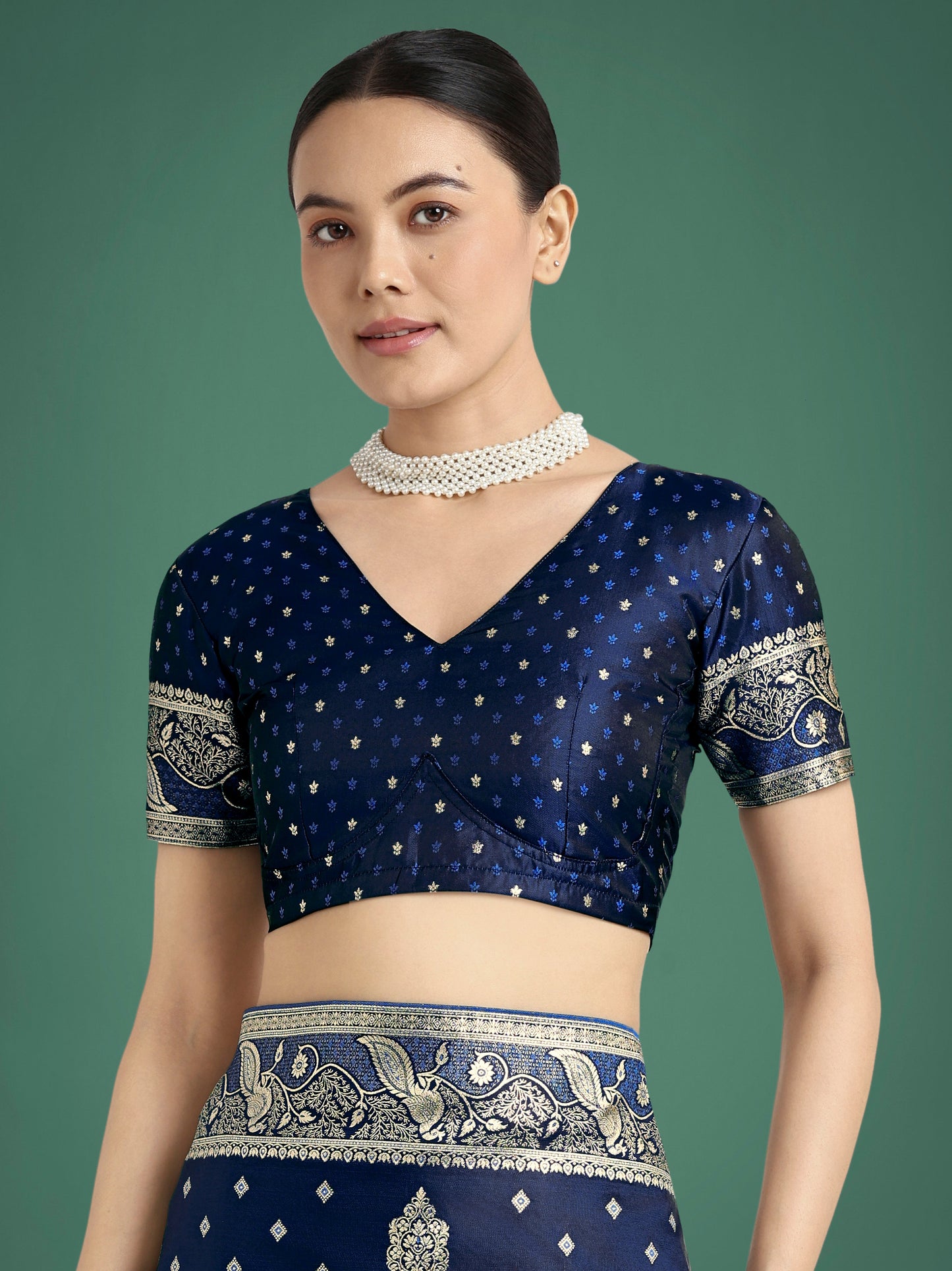 Monjolika Fashion Traditional Blue Woven Banarasi Satin Silk Saree