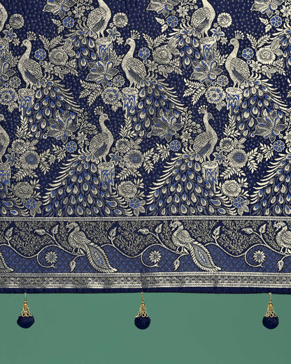 Monjolika Fashion Traditional Blue Woven Banarasi Satin Silk Saree