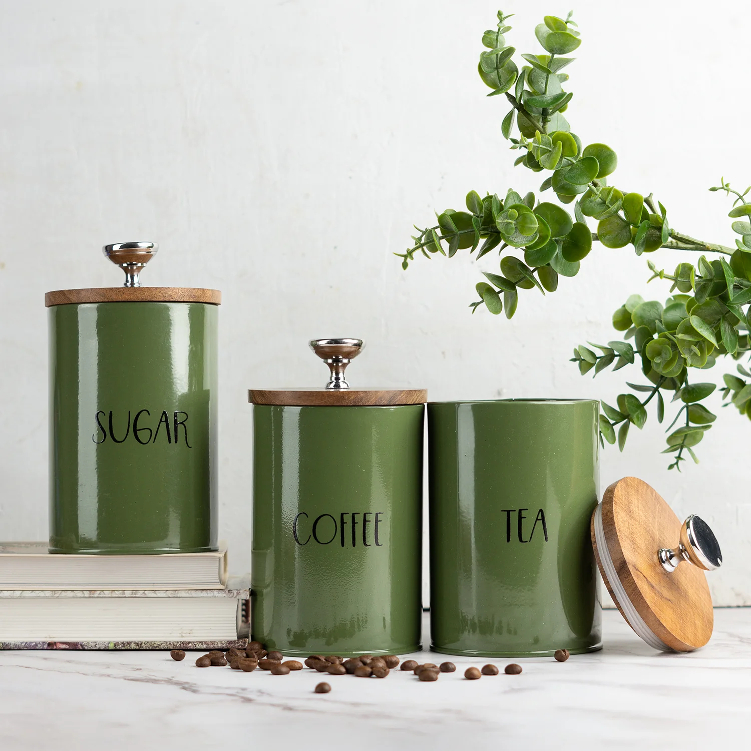 Nestroots Cache Kitchen Canister Jars Olive Set of 3