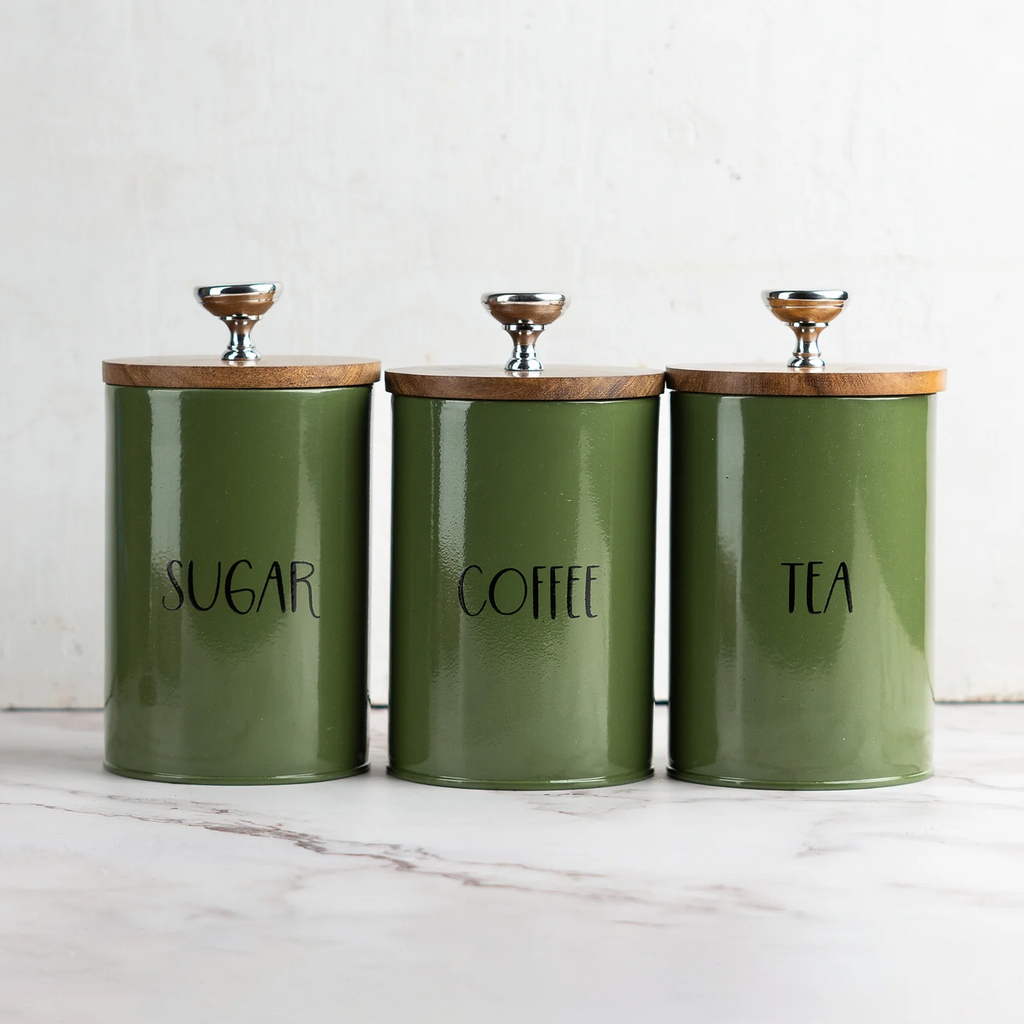 Nestroots Cache Kitchen Canister Jars Olive Set of 3