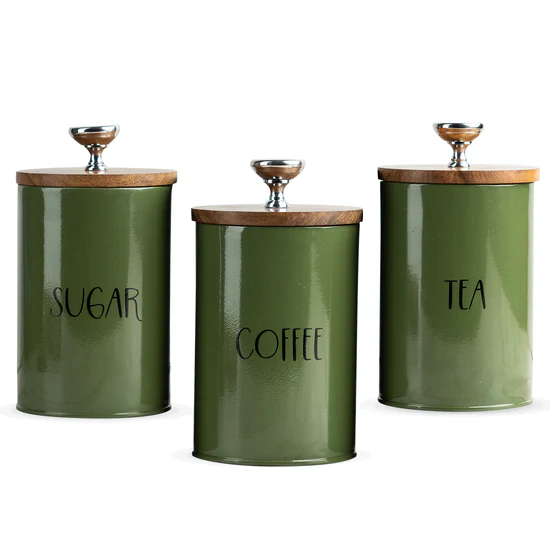 Nestroots Cache Kitchen Canister Jars Olive Set of 3