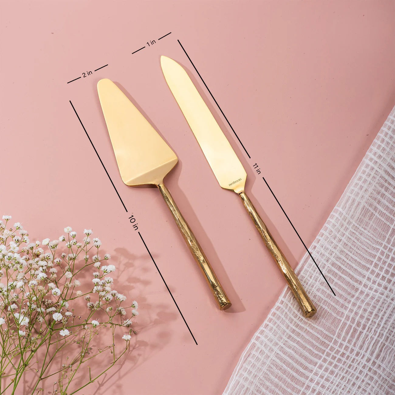 Nestroots Artisan Elegance Set of 2 Cake Servers with Hammered Handles