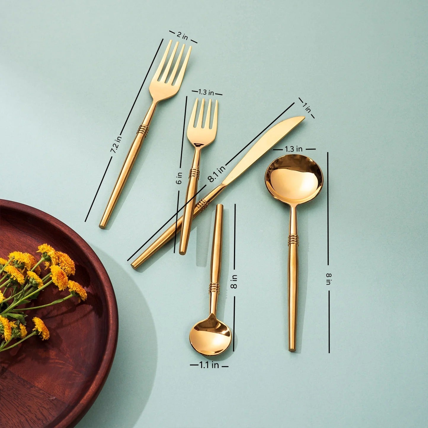 Nestroots Ringed Elegance Set of 5 Cutlery with Stylish Handles
