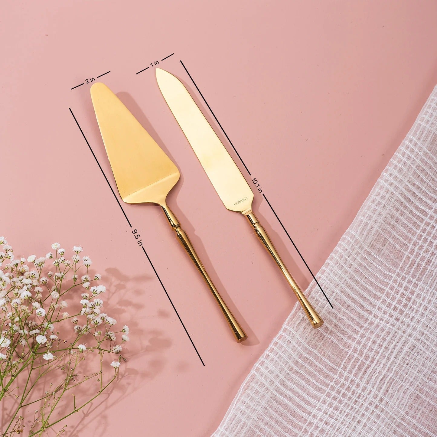 Nestroots Sculpted Elegance Set of 2 Cake Servers with Curvy Handles