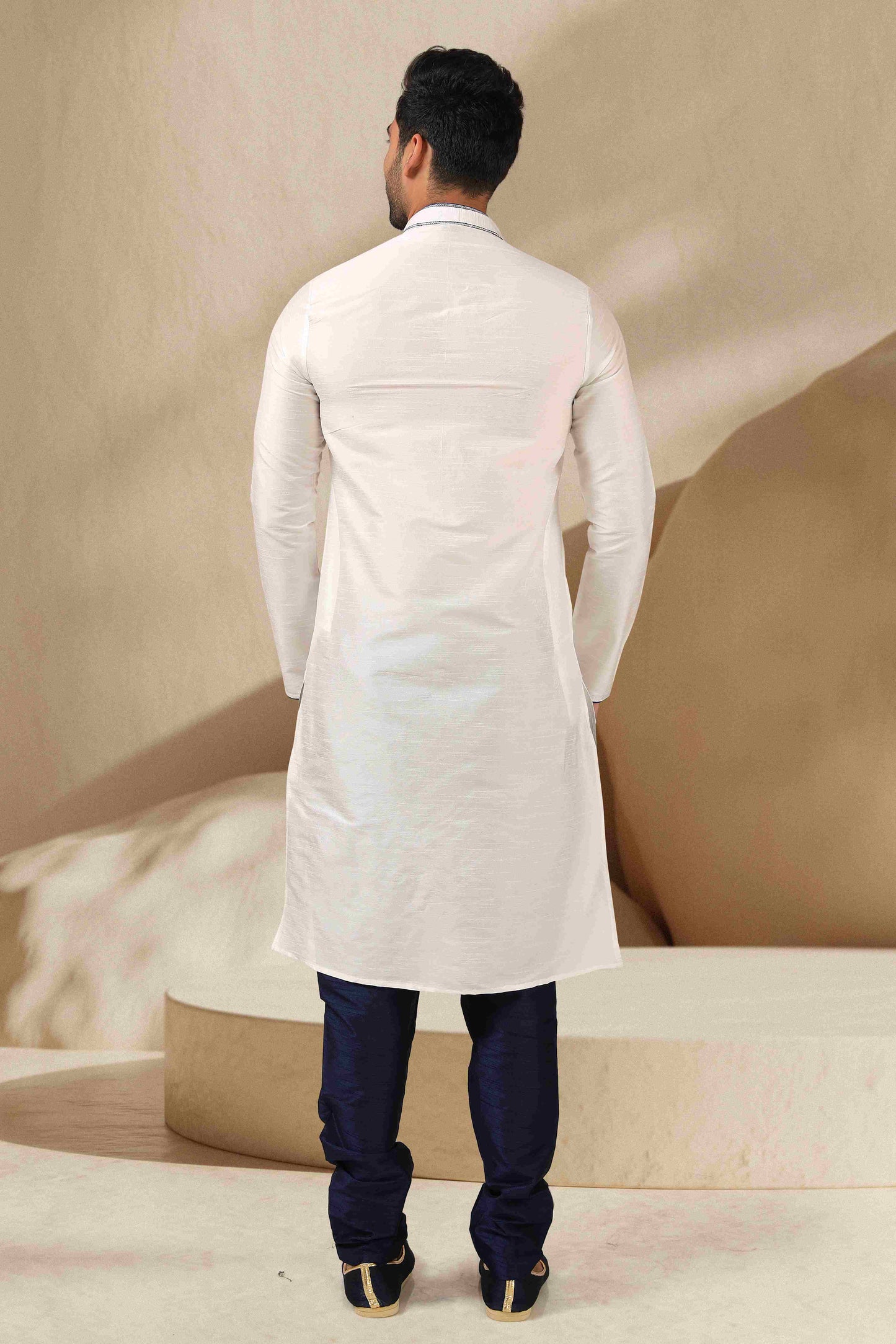 Raivat Ethnic Banarasi Art Silk Thread Work Kurta Pajama In Off White Colour